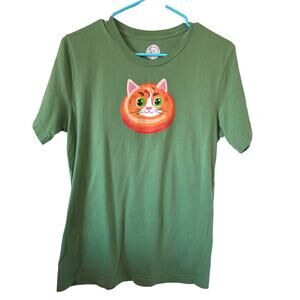 Fluffy Cinnamon Roll For Cat Lovers Womens Short Sleeve Tee Size Medium Green